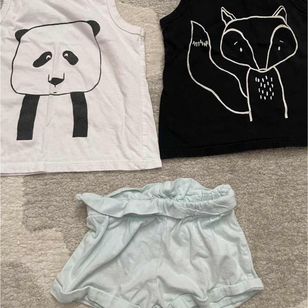 Mini Mioche Organic Cotton 3pc Bundle, 2 Tank Tops with Shorts, size 12-18 mths